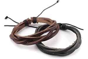 LAFATINA Bracciale Intrecciato Intrecciato Regolabile in Pelle Multistrato 2 Pezzi Bracciale con Fili di Polsini in Corda di Cuoio