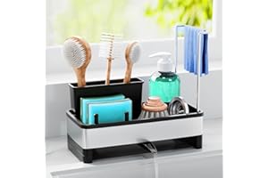 JYFKINN Organizador Cocina, Organizador Fregadero con Bandeja de Drenaje Autodrenante para Soporte de Esponja, Toallero, Soporte para Paños Cocina Accesorios para lavabo del Baño (Negro)