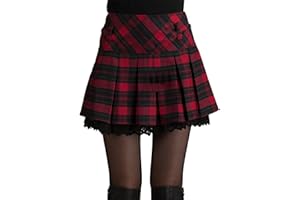 HAHAEMMA Mini Falda Mujer Plisada Escocesa Elegante Invierno Alta Cinturilla Elástica de Encaje Doble de la Colegiala (con Hermosa Cadena en la Cintura)