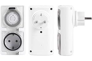 Rasmacor | Temporizzatore Presa Elettrica IP44 | Timer programmatore analogico per uso esterno | Presa programmabile 24 ore Bianco | Schuko MAX. 16A 3680W 230V