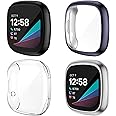 NANW 4-Pack Screen Protector Case Compatible with Fitbit Sense and Versa 3, Soft TPU Plated Bumper Full Cover Protective Cases for Sense Smartwatch