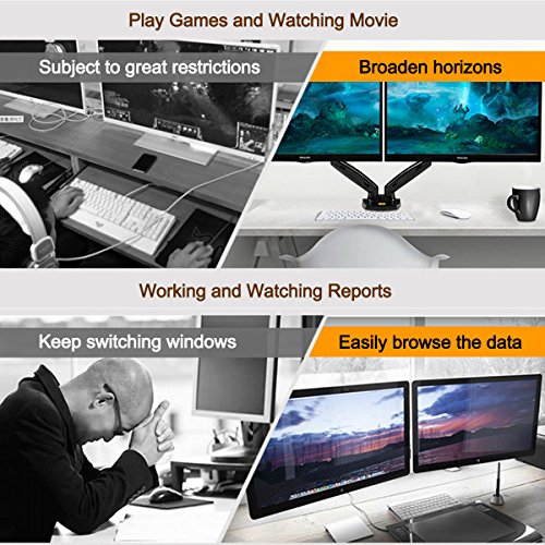 Cusfull Dual Tischhalterung Monitorhalterung Monitor Ständer Schwenkbarme für 2 LCD LED Monitore 17“-27“ – Einstellbar VESA 75 / 100 - 8