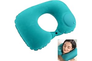 KOAHDE Adjustable Inflatable Neck Pillow,Portable Inflatable Pillow U-Shaped,Compact Portable Neck Pillow U Shaped,Press U-Shaped Neck Pillow,Outdoor Portable U Shaped Neck Pillow,Peacock Green