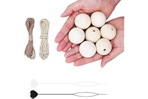 HXJDAM Lot de 20 grandes perles en bois naturel de 35 mm avec trou - Avec perforateur de fil - Perles rondes en bois naturel non traité pour bijoux et décorations