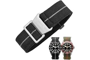 Danxancy French Troops Paratrooper Watchband,Military Elastic Nylon Watch Strap with Hook-and-Loop for Men Women Silver & Black Buckle 18/20/22mm