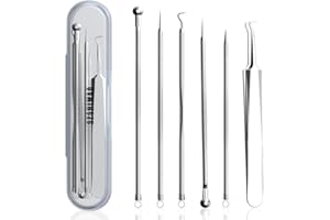 SZSHIMAO Mitesserentferner Pickel Ausdrücken Werkzeug. Blackhead Remover aus Edelstahl 6 Stk. Pickelentferner Akne Mitesser Pickel Entferner Pinzette Komedonenquetscher Set für Alle Hauttypen