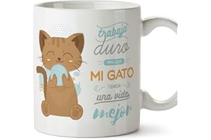 MUGFFINS Tazas Desayuno Originales graciosas para Amantes de los Gatos - Trabajo Duro para Que mi Gato Tenga una Vida Mejor - Regalo molón Gatos 350