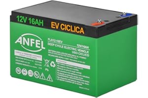 ANFEL Batteria 12V 16Ah CICLICA Ricaricabile AGM Deep Cycle Solare Camper Barca Nautica UPS Sicurezza Veicoli Elettrici Impianti fotovoltaici SCARICA LENTA 6-DZM 6FM