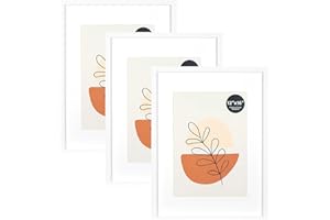 KAIWIN Bilderrahmen 30x40cm Weiß 3er Set-mit Passepartout 21x30 cm (A4), Bilderrahmen 30x40, Holz rahmen mit Acrylglas zum aufhängen, Für Fotos, Poster, Puzzles| Posterrahmen