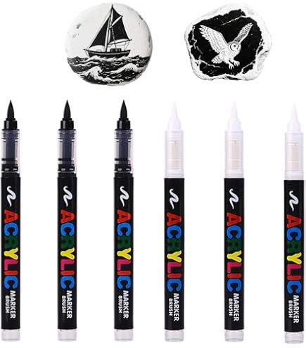 Acrylmarker Set – 6 Stück, 0,7 Mm Spitze, Wasserfest, Für Steine, Holz, Glas, Keramik, Metall (3x Schwarz, 3x Weiß)