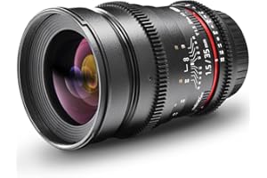 Walimex pro 35mm 1:1,5 VDSLR Foto- und Videoobjektiv (Filtergewinde 77mm, Gegenlichtblende, Zahnkranz, stufenlose Blende und Fokus) kompatibel mit Nikon F Objektivbajonett schwarz