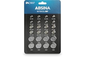 ABSINA Pack de 24 Assortiment Pile Bouton Alcalines & Lithium - 2X AG1 LR621, 2X AG3 LR41, 4X AG4 LR66, 4X AG10 LR1130, 4X AG13 LR44, 2X CR2016, 2X CR2025, 4X CR2032-1,5V & 3V Pile Bouton étanches