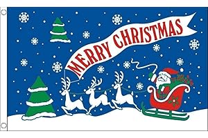 FlagSuperstore Merry Christmas Blue Flag 5 x 3 FT - 100% Polyester With Eyelets