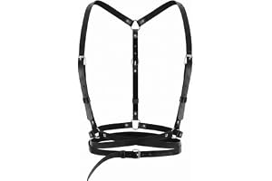 Harness Damöverkropp i läder, justerbar kroppskedja för kvinnor, punk gotiskt midjebä för rave festival outfit, läder sele bröstkedja för cosplay, fest och klubbkläder