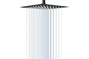 VIGIME Rain Shower Head, High Pressure 6 Inch Square Showerhead, Stainless Steel Ultra-Thin Best Pressure Boosting with Silicone Nozzle, High Flow Rainfall Shower Head (Matte Black)
