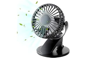 CUNSIEUN Ventilateur de Bureau, Mini Ventilateur USB Silencieux, 1200mAh Ventilateur Pince 5 Vitesses Rotation 720°, Petit Ventilateur Portable Rechargeable pour Bureau Maison Camping