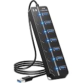 Coverzone &Ccedil;oklu Port USB 3.0 Hub Adapt&ouml;r&uuml;, Anahtarlı ve Işıklı &Ccedil;oklu Bağlantı Noktası B&ouml;l&uuml;c&uuml;, USB G&uuml;&ccedil; Adapt&ouml;r&uuml;