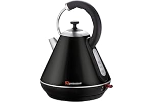 SQ Professional Gems Range Legacy Stainless Steel Cordless Electric Kettle -Portable kettle with Heat Resistant Handle - Fast Boil - LED Light Indicator -2200w 1.8Litre (Onyx)