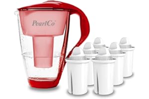 PearlCo - Filtro per acqua in vetro (rosso) con 6 cartucce filtrante Universal classic - adatto per Brita Classic