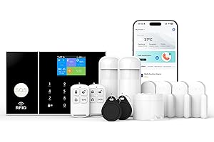 CLOUREE Alarme Domestique Intelligente GSM, système d'alarme Wi-FI sans Fil avec sirène, détecteur de Mouvement PIR, télécommande, fenêtre/capteur (kit 12 pièces)