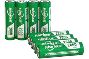 2800mAh Ni-MH AA Bateria, SUNLYTOUR 8 Sztuki 2800mAh AA Ni-MH Baterie o Dużej Pojemności Ni-MH AA Akumulatory, ładowanie do 1200 Cyklów