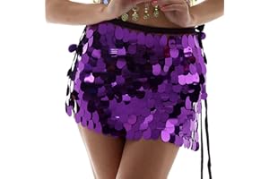 Sttiafay Belly Dance Hip Skirt Above Knee Sequin Mermaid Hip Scarf Wrap Rave Carnivals Costume for Women