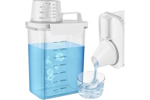 LOBVABA 1800ml Distributeur de Lessive Hermétique avec Gobelet Doseur,Distributeur Lessive Liquide,Boîte de Rangement de Poudre à Lave,Transparent Doseur Lessive Poudre avec échelle Gradué,pour Lessive