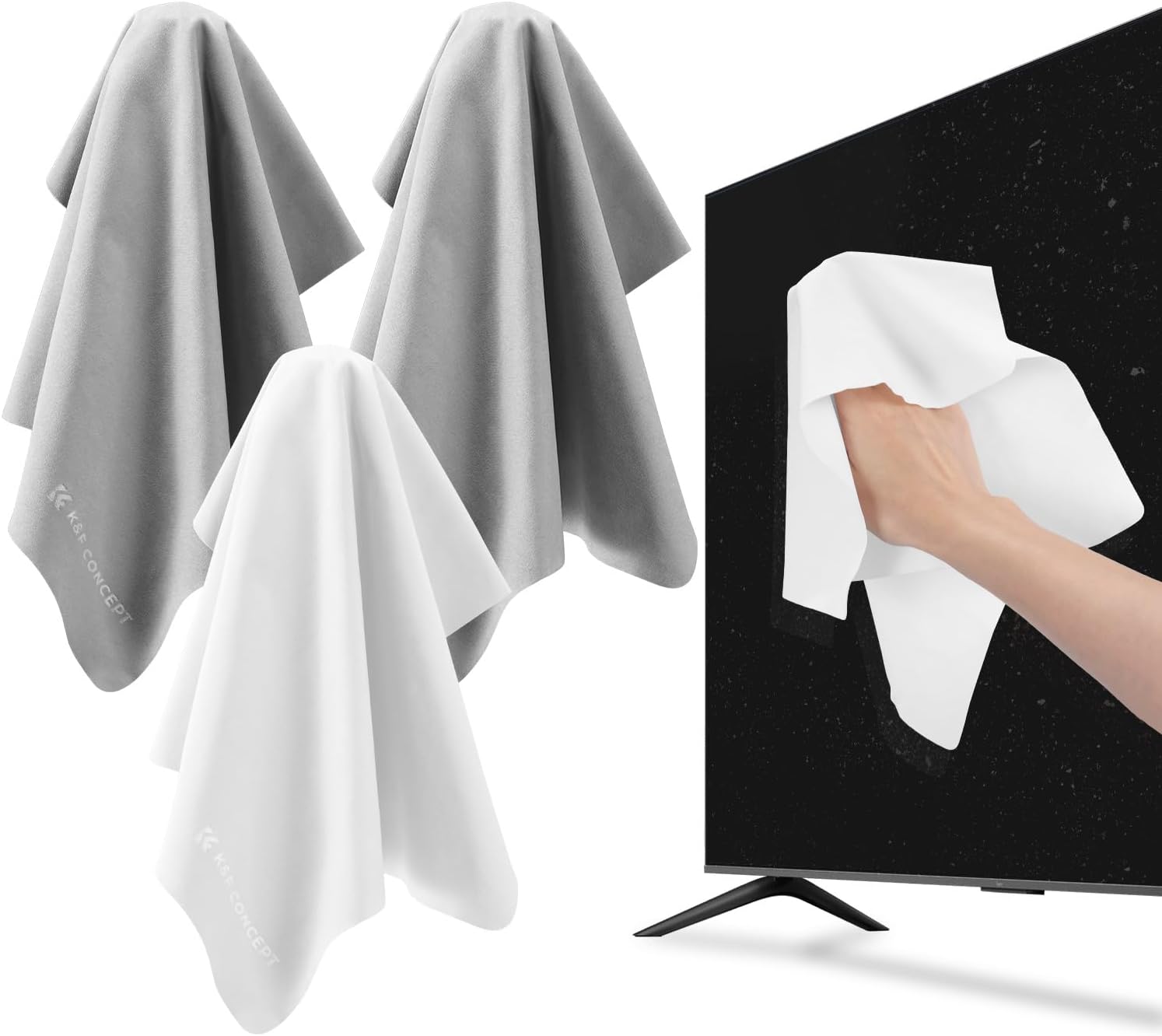K&F CONCEPT 3 Paños de Limpieza de Microfibra – 30 x 30 cm, Limpiador de Pantallas para Televisores, Gafas, Lentes de Cámara, Automóviles, Dispositivos VR, Tabletas, Computadoras, Ventanas, Espejos