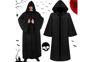 ZZQVIP Halloween Kostüm Herren – Schwarzer Umhang mit Kapuze, Langer Horror Umhang für Erwachsene 175-185 cm, Perfekt als Ghostface Kostüm, Sensenmann Kostüm, Mönch Kostüm oder Vampir Umhang