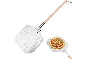 ALEENFOON Perforada Pala Pizza 12 Pulgadas Aluminio Antiadherente Pala Para Pizza con Mango de Madera Desmontable Ideal Para Hornear Pizza y Pan