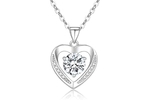 VEEDOFA Silver Necklaces for Women Crystal Love Heart Pendant Necklace S925 Sterling Silver Neckalce Adjustable Necklace Jewellery Gifts for Her Wife Mom Girlfriend Birthday