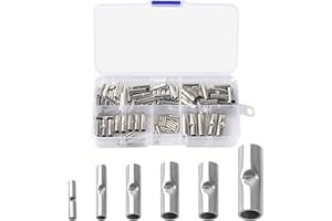 Maxqzin 100Pcs Non Insulated Butt Connectors Uninsulated Wiring Crimps Connector Butt Connectors for Wiring Pure Copper Butt Splice Connectors 24 to 8 AWG Wire Butt Connectors Crimp Connectors