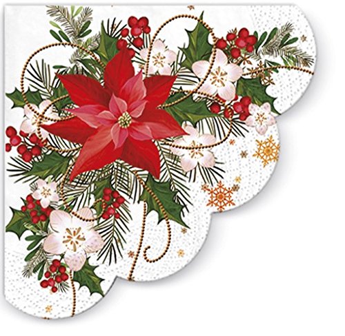 12 Servietten rund Weihnachtsstern im Gesteck / Weihnachten Ø32cm 12 Servietten rund Weihnachtsstern im Gesteck / Weihnachten Ø32cm