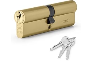 XFORT Serratura a Cilindro Europeo con 3 Chiavi, Antitrapano e Antifurto con Chiave per Garantire un'Elevata Sicurezza per Porte in Legno, PVC e Composito, Ottone, Cilindro Europeo 35/35 (70mm)