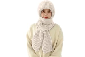 RXLLDOLY Integrated Ear Protection Windproof Cap Scarf, Knitting Thickening Hat with Scarf Attached, 2 in 1 Mask Scarf Knitted Hat, Winter Warm Knitted Hat Scarf