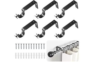 OCCOUMR 6 pezzi Supporto per asta tenda regolabile Ø 20 – 25 mm in lega di alluminio per asta tenda con viti per tasselli e ancoraggio a parete, asta per tende