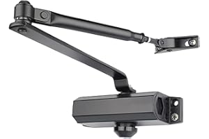 LA LOURDE - Ferme-Porte Noir - Groom en Acier Inoxydable - Force de 40 à 60 Kg - Vitesse de Fermeture Réglable - Maintien Ouvert à Partir de 90 Degré - Certifié Coupe-Feu - Normes CE EN 1154 & EN 1634