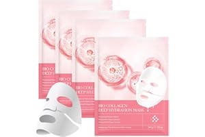 LOPHE Maska kolagenowa do twarzy, 4 szt. Bio Collagen Real Deep Mask, nawilżająca maska, intensywne nawilżenie, ukierunkowana na suche, matowe i niezagęszczone maski na twarz