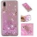 Produktbild Shinyzone Glitzer Flüssigkeit Hülle für Huawei P20, Kirschblüte Kreativ 3D Gemalt Muster Handyhülle,Bling Schwimmend Treibsand Liebe Herz Fließend Weich TPU Schutzhülle für Huawei P20