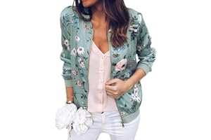 Tomwell Blouson Bomber Femme Mode Manteau Rétro Biker Moto Zipper Court Fleur Imprimer Veste Chic Printemps Automne À Manches Longues