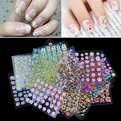 Anself 30 Blatt Nagel Kunst Sticker 3D verschidenen Farben Blumenmuster Nail Art Sticker AufkleberAbziehbilder Manicure Schöne Mode Accessoires Dekoration schwarz + weiß+Bunte - 2