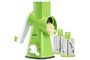 Geedel Rallador de Queso Rotativo, Cortadora de Verduras con 3 Cuchillas de Tambor, Molinillo de Queso Rotativo de Fácil Limpieza, Rallador de Cocina 12x Más Rápido para Verduras y Frutas
