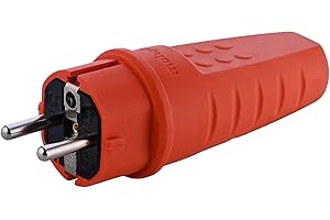 SPY-EARPIECE.COM Gumowa wtyczka zewnętrzna, 230 V, 16 A, IP44, kabel burzowy do maks. 2,5 mm², wtyczka odporna na pęknięcia, wodoszczelna wtyczka, wtyczka z zestykiem ochronnym z tulejką chroniącą przed (Pomarańczowy)