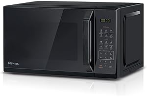 TOSHIBA Black Mirror Microwave 20Liter 800W Digital Solo Small Microwave With 11 Power Levels, One touch Express Cook with 6 Auto Menus, Defrost, Digital Display, Perfect for 9''pizza, MW3-EM20PF(MB)