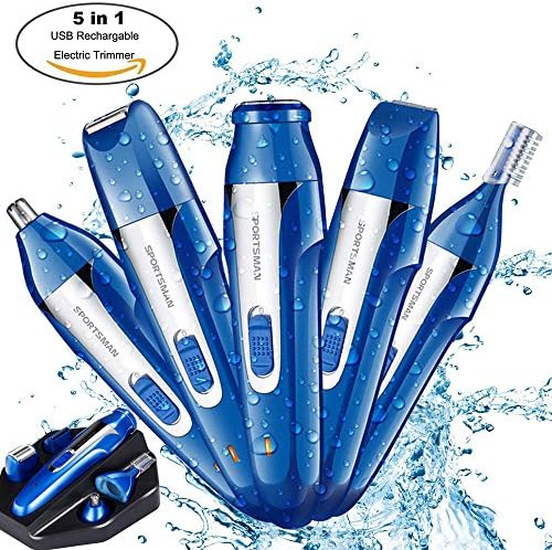 Nose Hair Trimmer, 5 in 1 Mens Electric Razor USB Rechargeable Grooming Electric Rotary Shaver | Eyebrow | Sideburns | Beard | Nose Ear Hair Trimmer for Men Waterproof Beauty Kit Rotary Shaver -BLUE