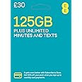 EE 125GB Data Sim includes £30 pre-paid credit, 125GB Data, Unlimited minutes & unlimited texts