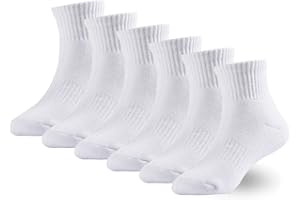 Marchare Boys Socks Kids Cushioned Crew Socks Girls Thick Cotton Athletic Running Socks Black/White/Grey 6 Pack