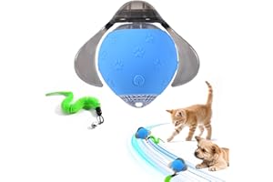 KINIZUXI Juguete Interactivo Pelota para Gatos,2025 Nuevo Luciérnaga Speedy Tail 2.0 Juguete Eléctrico Pelota con Cola plumas,Pelota Inteligente Rodante Automático Pelota Juguetes Interactiva para Gatos-Azul