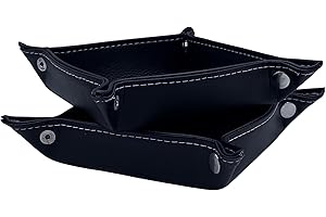 Diko.style® Set 2 Vassoi 18,5 cm Svuotatasche da Ingresso in Pelle PU | Corridoio, Camera Da Letto e Scrivania | Vassoio per Gioielli | Nero | Vassoio Organizzatore