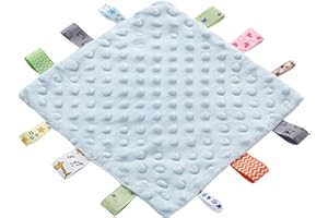 ZIGJOY Baby Comforter blanket with Tags Taggy Blanket Taggie Comfort Blanket Baby Soothing Plush Security Blanket with Colorful Tags Gift for Newborn Infant Boy Girl Blue